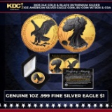 2025 24K Gold & Black Ruthenium Gilded 1oz American Silver Eagle Coin, BU Coin w/ Box & COA Other To