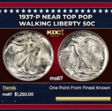 1937-p Walking Liberty Half Dollar Near Top Pop 50c ms67 SEGS