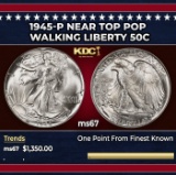 1945-p Walking Liberty Half Dollar Near Top Pop 50c ms67 SEGS