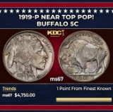 1919-p Buffalo Nickel Near Top Pop! 5c ms67 SEGS