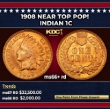 1908 Indian Cent Near Top Pop! 1c ms66+ rd SEGS
