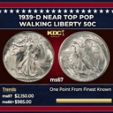 1939-d Walking Liberty Half Dollar Near Top Pop 50c ms67 SEGS