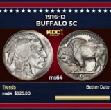 1916-d Buffalo Nickel 5c Grades ms64