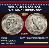 1939-d Walking Liberty Half Dollar Near Top Pop 50c ms67+ SEGS