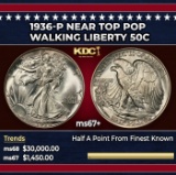 1936-p Walking Liberty Half Dollar Near Top Pop 50c ms67+ SEGS