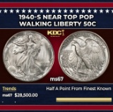 1940-s Walking Liberty Half Dollar Near Top Pop 50c ms67 SEGS