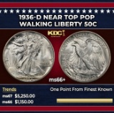 1936-d Walking Liberty Half Dollar Near Top Pop 50c ms66+ SEGS