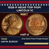 1928-p Lincoln Cent Near Top Pop! 1c ms67 rd SEGS