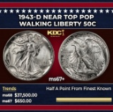1943-d Walking Liberty Half Dollar Near Top Pop 50c ms67+ SEGS