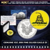 Don't Tread On Me Gadsden Flag Colorized 1oz .999 Fine Silver Eagle $1 w/ Display Box & COA Other To