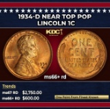 1934-d Lincoln Cent Near Top Pop 1c ms66+ rd SEGS