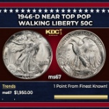 1946-d Walking Liberty Half Dollar Near Top Pop 50c ms67 SEGS