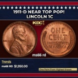 1911-d Lincoln Cent Near Top Pop! 1c ms66 rd SEGS