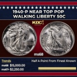 1940-p Walking Liberty Half Dollar Near Top Pop 50c ms68 SEGS