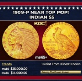 1909-p Gold Indian Half Eagle Near Top Pop! $5 ms65+ USCG