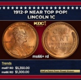 1912-p Lincoln Cent Near Top Pop! 1c ms66+ rd SEGS