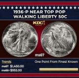 1936-p Walking Liberty Half Dollar Near Top Pop 50c ms67 SEGS