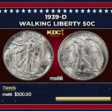 1939-d Walking Liberty Half Dollar 50c Grades ms66