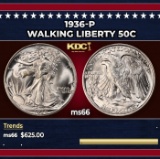 1936-p Walking Liberty Half Dollar 50c Grades ms66
