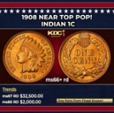 1908 Indian Cent Near Top Pop! 1c ms66+ rd SEGS