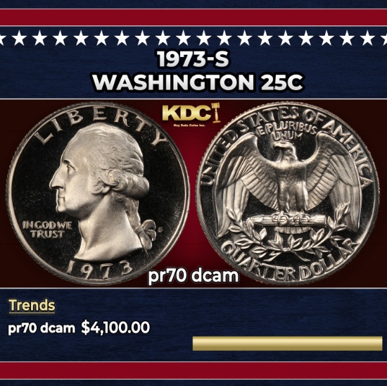 1973-s Proof Washington Quarter 25c pr70 dcam SEGS