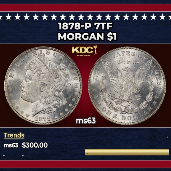 1878-p 7tf Morgan Dollar $1 Grades ms63