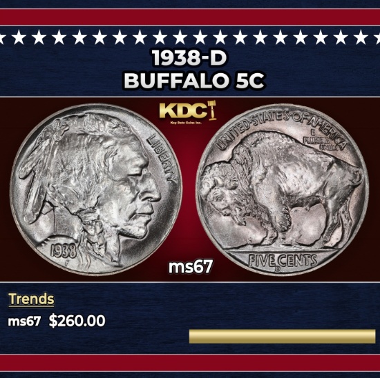 1938-d Buffalo Nickel 5c ms67 SEGS