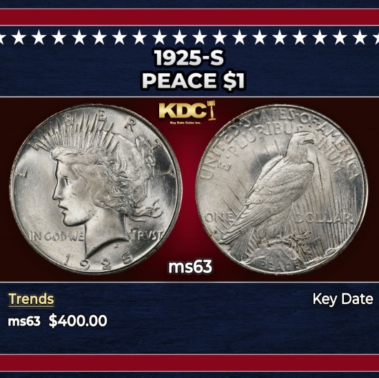 1925-s Peace Dollar $1 Grades ms63
