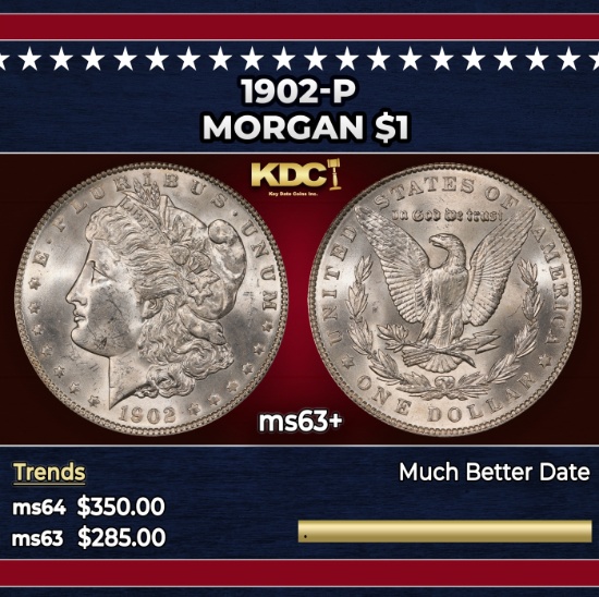 1902-p Morgan Dollar $1 Grades ms63+