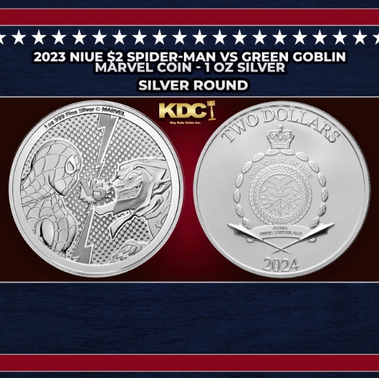2023 Niue $2 Spider-Man vs Green Goblin Marvel Coin - 1 oz Silver Round Round