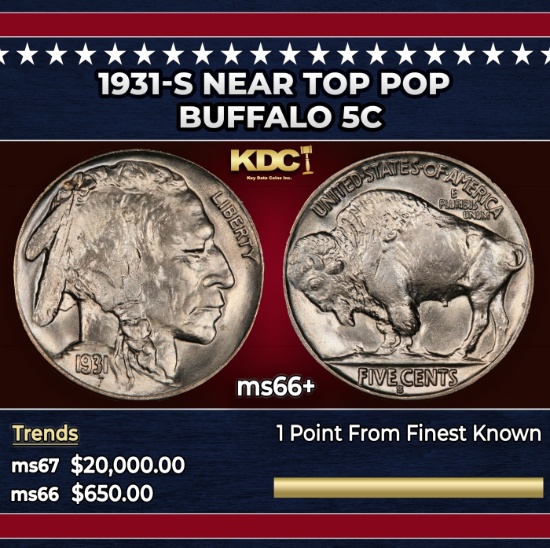 1931-s Buffalo Nickel Near Top Pop 5c ms66+ SEGS