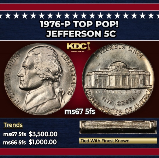 1976-p Jefferson Nickel TOP POP! 5c ms67 5fs SEGS