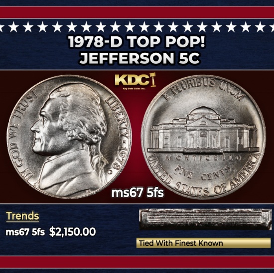 1978-d Jefferson Nickel TOP POP! 5c ms67 5fs SEGS
