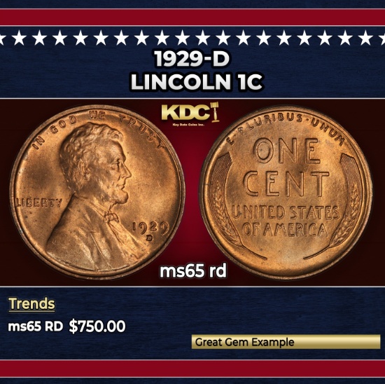 1929-d Lincoln Cent 1c ms65 rd SEGS