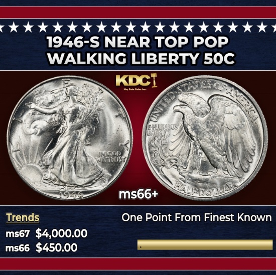 1946-s Walking Liberty Half Dollar Near Top Pop 50c ms66+ SEGS