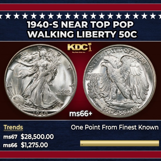 1940-s Walking Liberty Half Dollar Near Top Pop 50c ms66+ SEGS