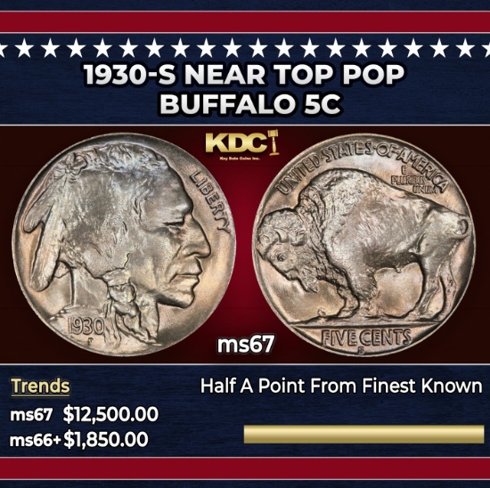 1930-s Buffalo Nickel Near Top Pop 5c ms67 SEGS