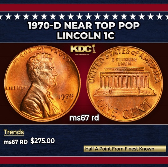 1970-d Lincoln Cent Near Top Pop 1c ms67 rd SEGS