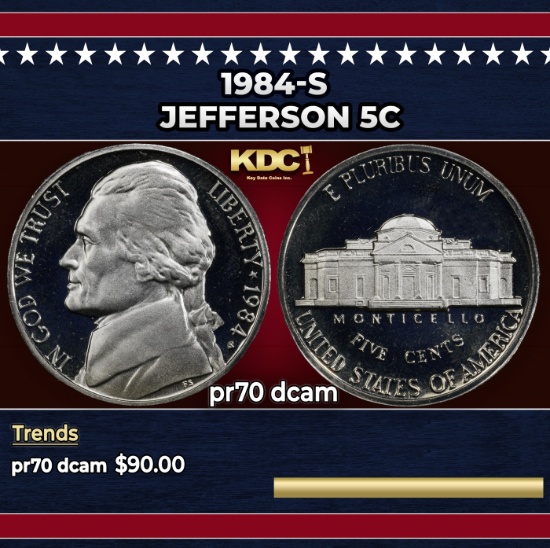 1984-s Proof Jefferson Nickel 5c pr70 dcam SEGS