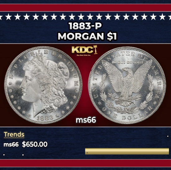 1883-p Morgan Dollar $1 Grades ms66
