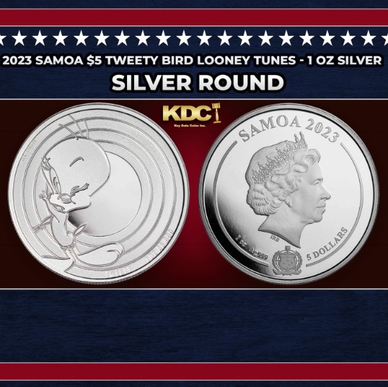 2023 Samoa $5 Tweety Bird Looney Tunes Coin - 1 oz Silver Round Round