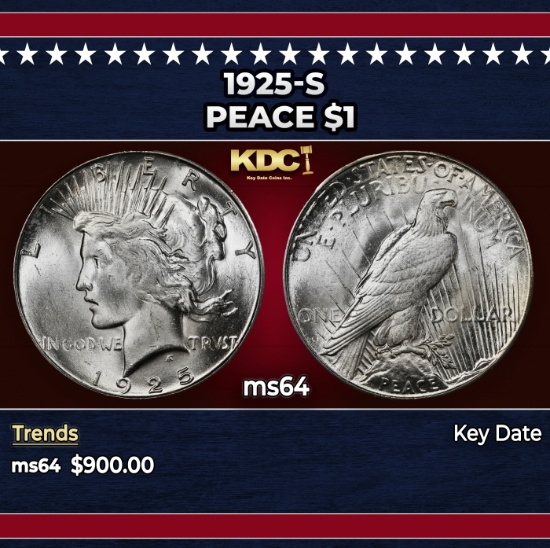 1925-s Peace Dollar $1 Grades ms64