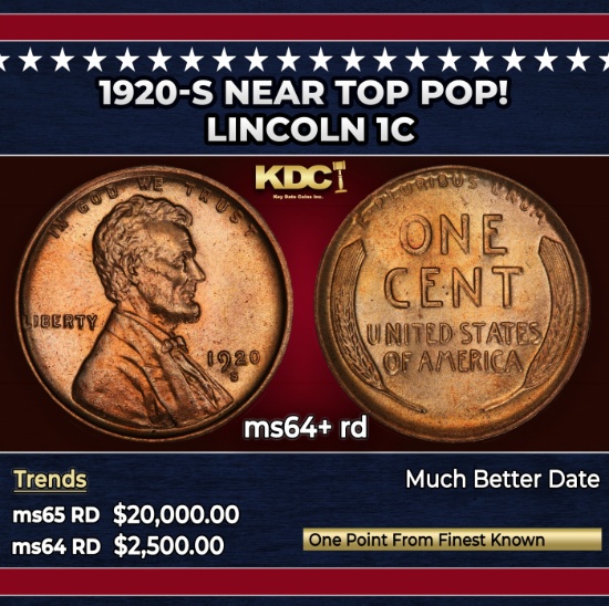 1920-s Lincoln Cent Near Top Pop! 1c ms64+ rd SEGS