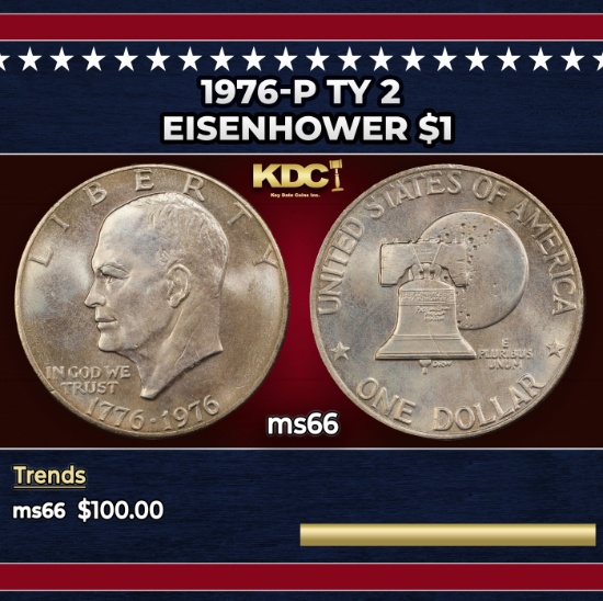 1976-p Ty 2 Eisenhower Dollar $1 ms66 SEGS