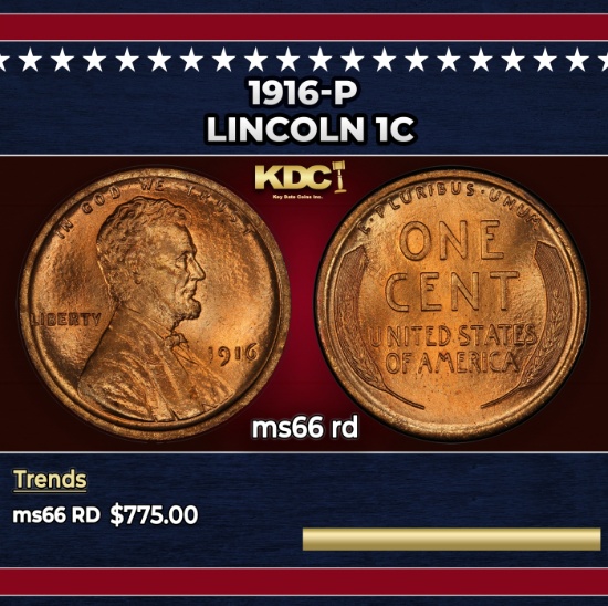 1916-p Lincoln Cent 1c Grades ms66 rd