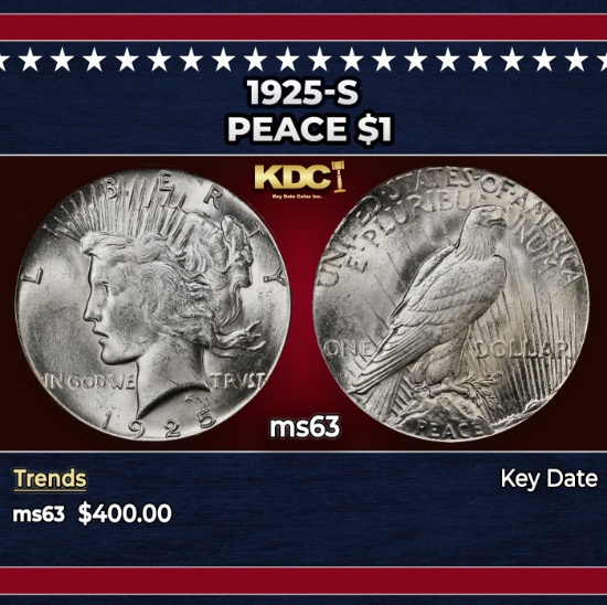 1925-s Peace Dollar $1 Grades ms63