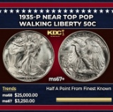 1935-p Walking Liberty Half Dollar Near Top Pop 50c ms67+ SEGS