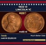 1922-d Lincoln Cent 1c ms65 rd SEGS
