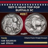 1937-d Buffalo Nickel Near Top Pop 5c ms67+ SEGS