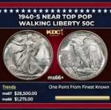 1940-s Walking Liberty Half Dollar Near Top Pop 50c ms66+ SEGS